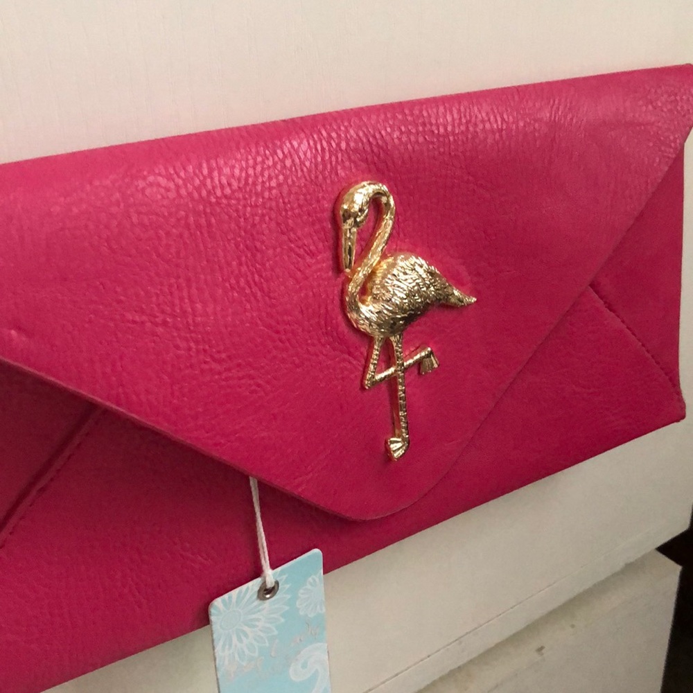 Mud Pie Bag Lady Pink Flamingo Clutch